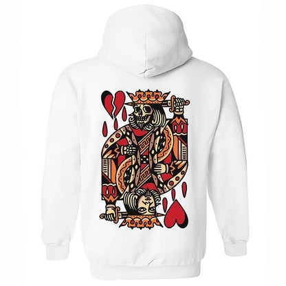 Poker King Skeleton Print Casual Streetwear White Hoodie