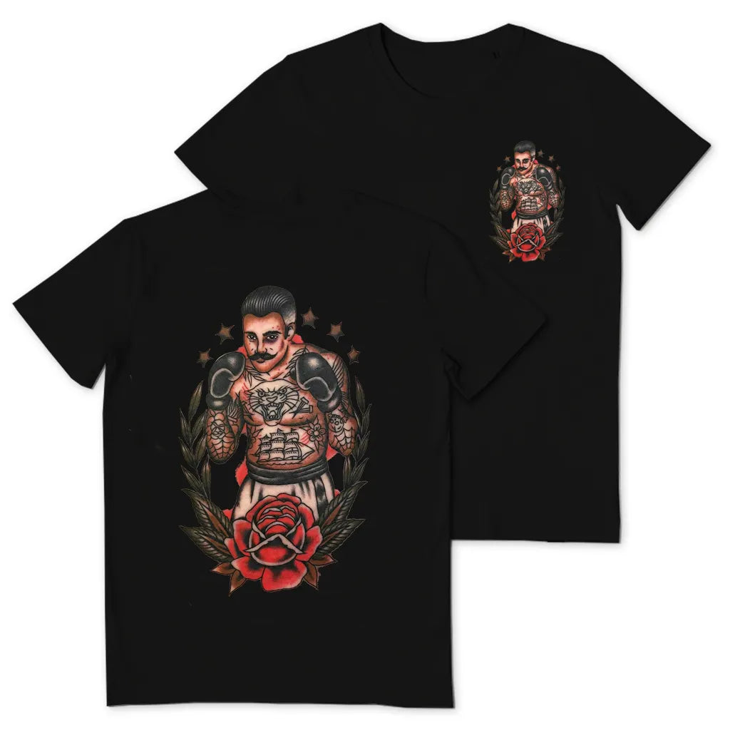Boxing Beard Man Floral Vintage Print T-shirt