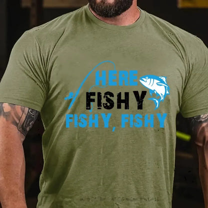 Funny Fisherman HereFishyFishyFishy Fishing Graphic T-Shirt