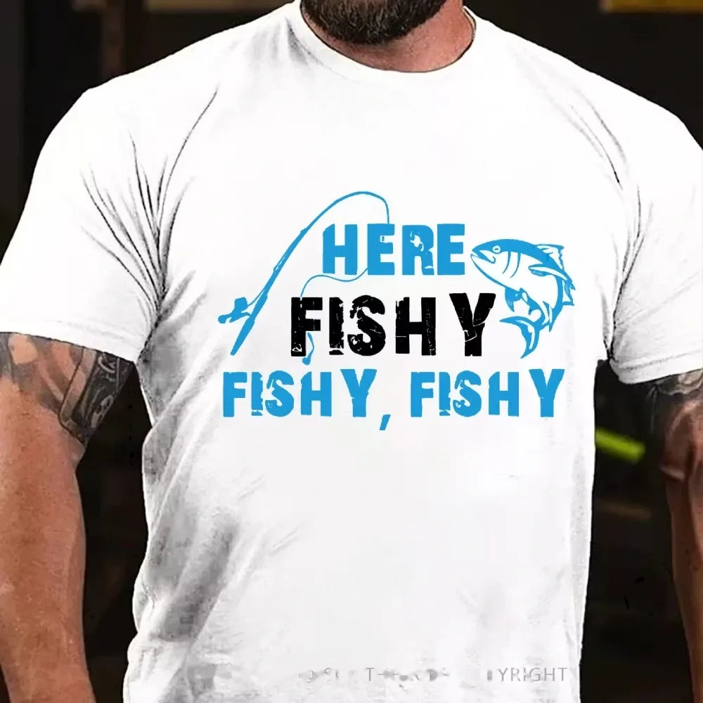 Funny Fisherman HereFishyFishyFishy Fishing Graphic T-Shirt