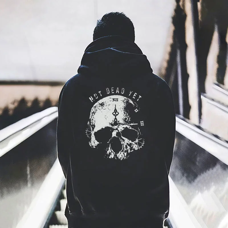 NOT DEAD YET Live Clock Casual Graphic Black Print Hoodie