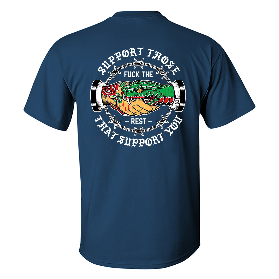 SUPPORT THOSE THAT SUPPORT YOU Snake Graphic Black Print T-shirt