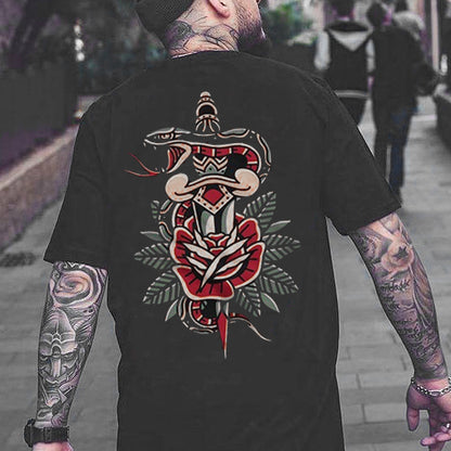 Snake Dagger Floral Vintage Print Men's T-shirt