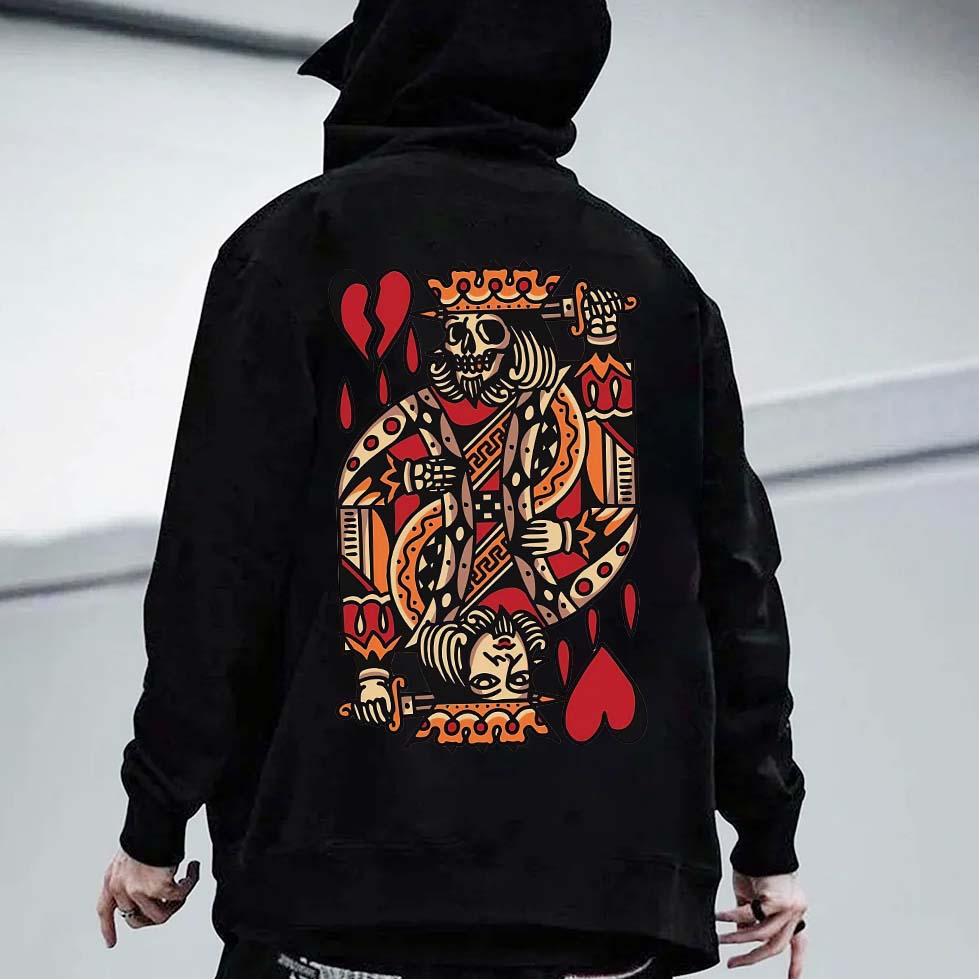 Poker King Skeleton Print Casual Streetwear White Hoodie