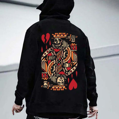 Poker King Skeleton Print Casual Streetwear White Hoodie