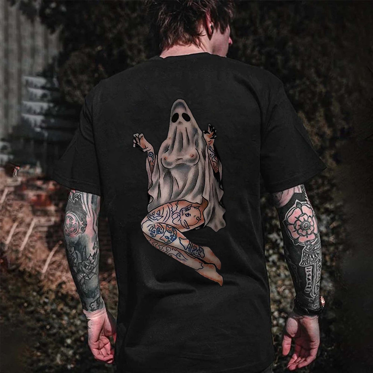 Nude Girl Tattoo Ghost Printed Men's T-shirt