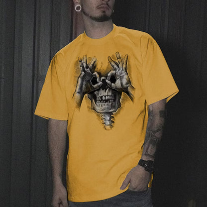 Skull with OK Pattern Graphic Casual Black Print T-shirt