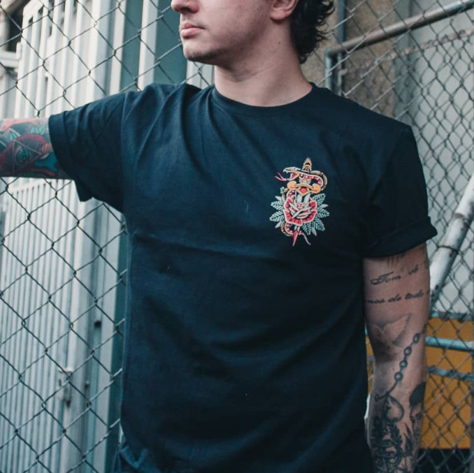 Snake Dagger Floral Vintage Print Men's T-shirt