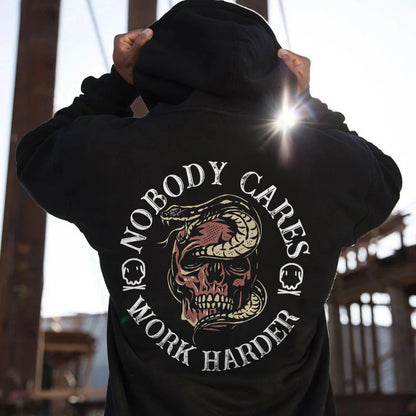 Noboody Cares Work Harder Printed Skull Men's Hoodie