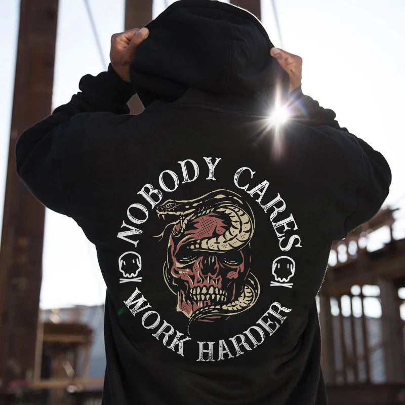 Noboody Cares Work Harder Printed Skull Men's Hoodie