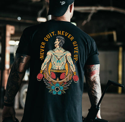 Never Quit, Never Give Up Boxer Print Men's T-shirt
