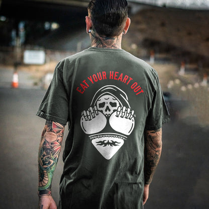 Eat Your Heart Out Skull Printed Men's T-shirt
