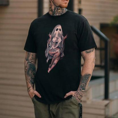 Naughty Tattooed Ghost Printed Men's T-shirt