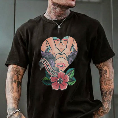 Get A Grip Lady Floral Printed Men's T-shirt