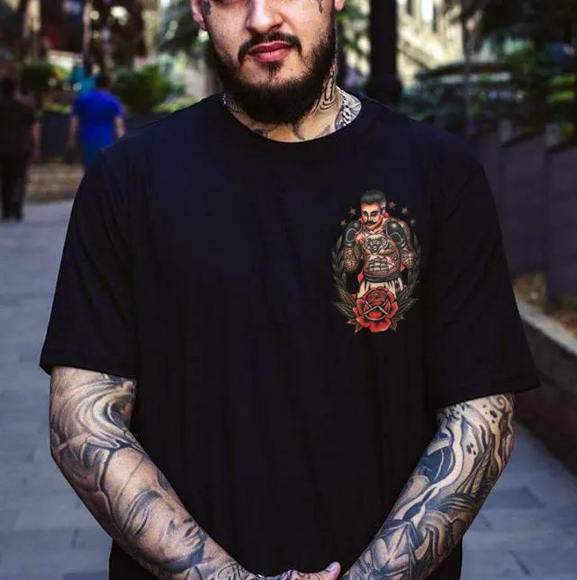 Boxing Beard Man Floral Vintage Print T-shirt