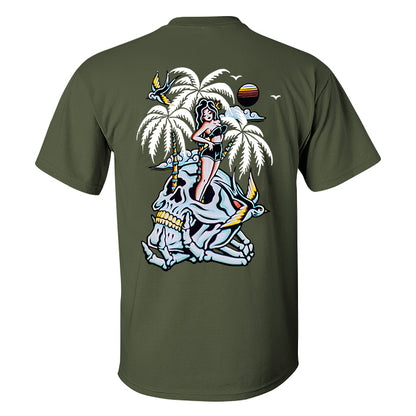 Skull Coconut Tree Printed Casual Men's T-shirt